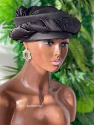 Queen Zaria  Black Sculpted Single-Wrap Turban